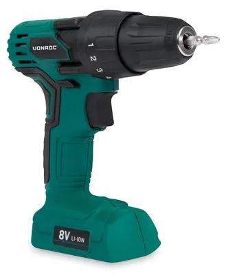 Akku-Bohrschrauber 8 V, 550 U/min, 10 Drehmomentstufen, LED-Licht