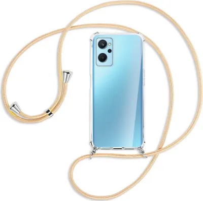 Produktbild von Handykette Backcover-Schutzhülle mit Band (Metall silberfarben) für Realme 9i - Goldkordel