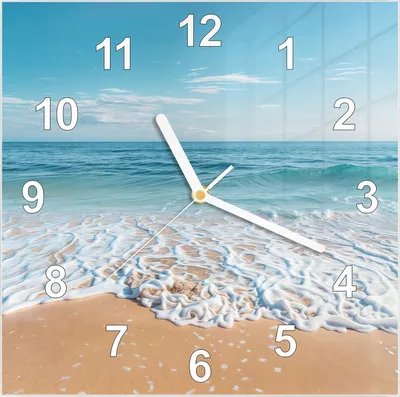 Produktbild von Wanduhr aus Glas mit Motiv Tropischer Strand- 30 x 30 cm - inkl. Aufhängesystem