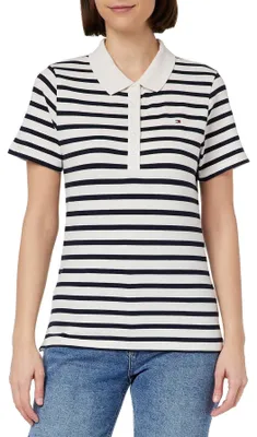 Produktbild von Tommy Hilfiger Damen Poloshirt Kurzarm 1985 Slim Pique Slim Fit, Weiß (Breton St