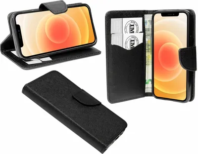 Zdjęcie produktu dla Etui książkowe Fancy na iPhone'a 12 etui na telefon komórkowy z funkcją podstawki, miejsce na karty czarne