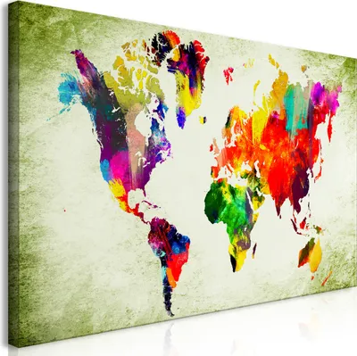 Produktbild von Wandbild Mega XXXL Weltkarte 250x125 cm Einteiliger XXL-Format Kunstdruck zur Selbstmontage Leinwandbilder moderne Bilder DIY Wanddekoration Wohnung Deko bunt k-A-0239-ak-e