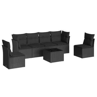 Produktbild von vidaXL 7-tlg. Garten-Sofagarnitur mit Kissen Schwarz Poly Rattan