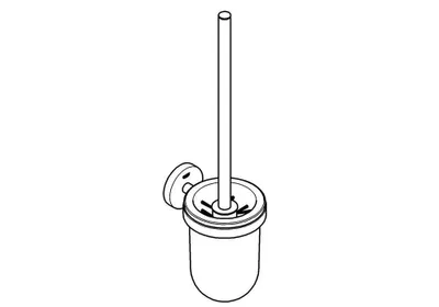 A line drawing of a toilet brush holder mounted on a wall.