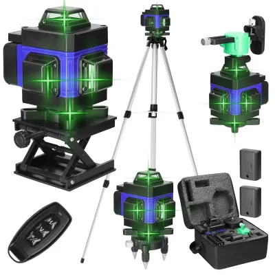 Obrázek produktu pro Multifunkční 4D 16řádkový samonivelační přístroj s úrovní 3°, USB dobíjecí baterií a nastavitelnou hliníkovou prodlužovací tyčí o délce 1,2 m a 3 výškách