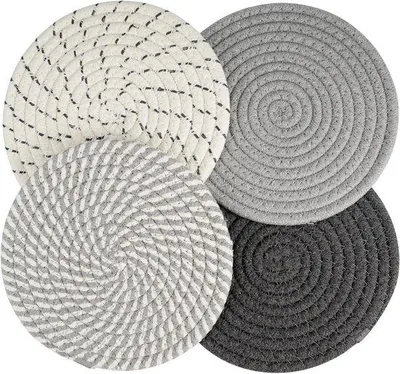 Obrázek produktu pro Žáruvzdorné bavlněné podložky pod hrnce, sada 4 ks, 18 cm, savé, protiskluzové, béžovo-šedé
