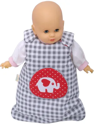 Produktbild von Schlafsack für Puppen bis 45 cm - BOBO Kollektion - Graues Karo mit Elefant