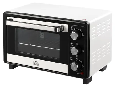 Produktbild von HOMCOM Elektrischer Tischofen, 16 l, 1400 W, tragbarer Ofen, Mini-Ofen mit 3 Heizmodi, Temperatur bis zu 230 °C, Timer, Backblech und Rost, 44 x 32 x 28,1 cm, Weiß und Schwarz