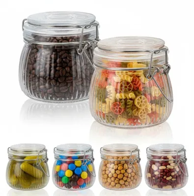 6 Vorratsgläser 500 ml mit Clipdeckel, luftdicht, Glas, transparent