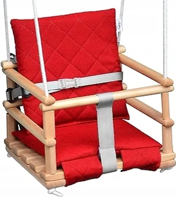 Produktbild von Skyline Schaukeln für Kinder Kinderschaukel mit Kissen Kleinkindschaukel Babywippe Verandaschaukel Babyschaukel Holzschaukel Kissen, Rot