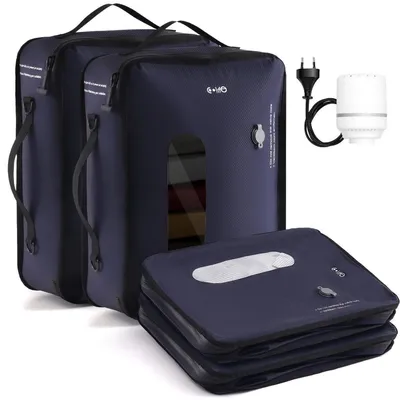 Immagine prodotto di Sacchetti sottovuoto per abbigliamento, set da 2, con pompa, colore blu, riutilizzabili, salvaspazio