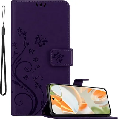 Produktbild von Cadorabo Hülle für Google Pixel 9 PRO Hülle in FLORAL DUNKEL LILA Schutzhülle im Blumen Design mit Magnetverschluss, Standfunktion und Kartenfächern Book Case Cover