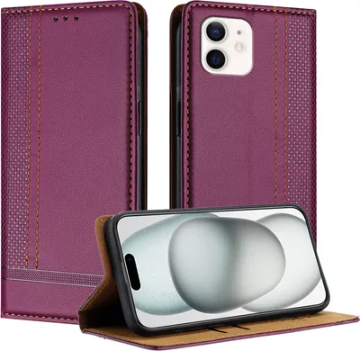 Produktbild von Handyhülle für iPhone 12 Mini Leder Flip Klappbare Schutzhülle mit Standfunktion Lila