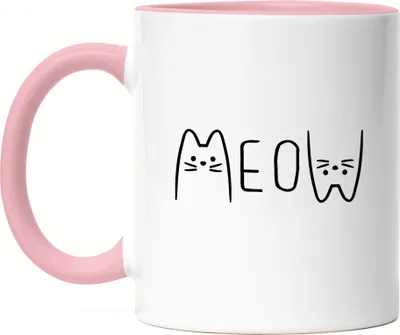 Produktbild von Meow Tasse Rosa Katze Cat Geschenkidee Katzenfans Süßes Motiv Mautzi Katzen-Motiv