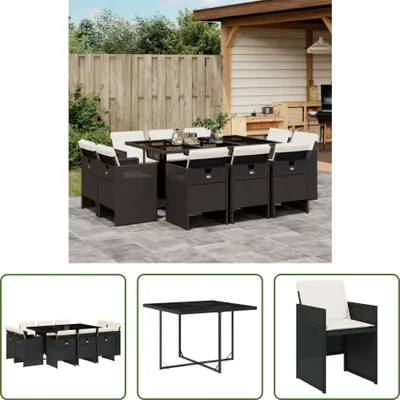 Produktbild von The Living Store 11-tlg. Garten-Essgruppe mit Kissen Schwarz Poly Rattan