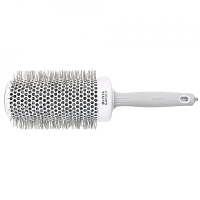 Olivia Garden Expert Blowout Speed kefa na sušenie a tvarovanie vlasov s vlnitými štetinami biela/sivá, 65 mm
