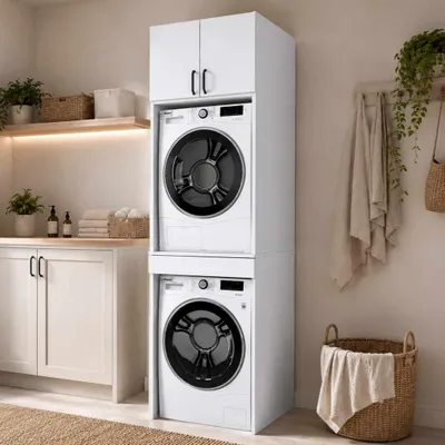 Immagine prodotto di Skye Decor, mobiletto lavatrice di alta qualità, bianco, 66,6 x 234 x 65 cm | 100% melaminico