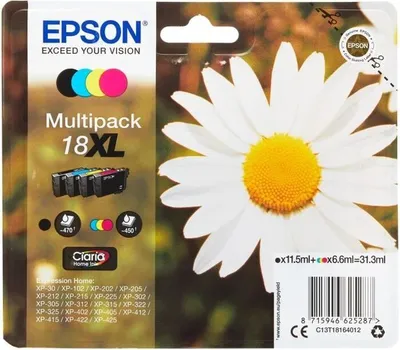 Produktbild von Tintenpatronen Multipack , Epson Pâquerette T1806 , XL , Schwarz, Cyan, Magenta, Gelb , C13T18164012