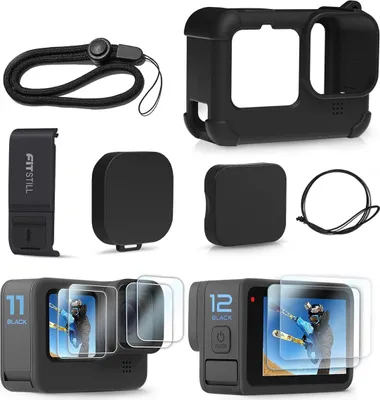 Produktbild von Für GoPro Hero 12 11 10 9 Zubehör Kit Schwarz Silikon Sleeve Schutzhülle Kit