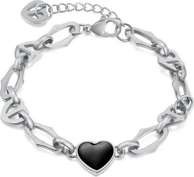 Image de OSTAN Bracelet en acier inoxydable pour femme avec pendentif coeur et chaîne à maillons or
