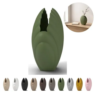 Produktbild von Deko Vase Muschel 13,8 cm, skulptural aus PLA – Olivgrün