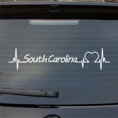 Produktbild von Heckscheibenaufkleber South Carolina Herzschlag Staat USA Liebe 55x12 cm Weiss Glanz Auto Aufkleber Sticker