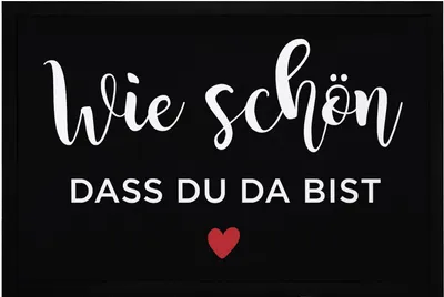 Produktbild von Fußmatte mit Spruch Wie schön dass du da bist Herz Willkommensspruch rutschfest & waschbar Moonworks® schwarz 60x40cm