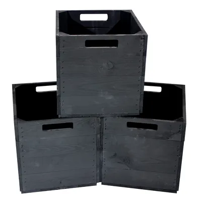 Produktbild von 6er Set Schwarze Holzkiste für Kallax Regale 33cm x 37,5cm x 32,5cm Einsatzkiste black Fach Obstkiste Weinkisten Aufbewahrungsbox Vintage natur