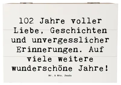 Produktbild von Mr. & Mrs. Panda Box Spruch 102. Geburtstag 22 x 15 cm - Weiß - Geschenk, Erinnerungsbox, Happy Birthday, Kiste, Geschenkbox, Meilenstein feiern, schatztruhe, Schatulle
