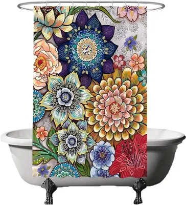 Produktbild von Famanu Duschvorhang mit Bunter Blumenprint - Waschbar und Schimmelresistent