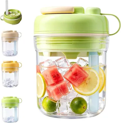 Produktbild von 2-in-1 Eiswürfel Flasche mit Strohhalm, ideal für Eiskaffee, Cocktails, Outdoor, Reisen & Sommergetränke, Grün