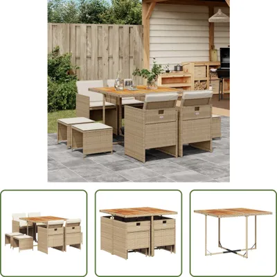 Produktbild von The Living Store 9-tlg. Garten-Essgruppe mit Kissen Beige Poly Rattan