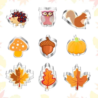 Produktbild von Ausstechformen Set Herbst 9-teilig Blätter Igel Kürbis