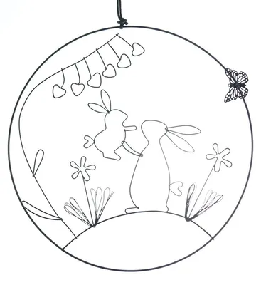 Produktbild von GASPER Fensterdeko Ostern mit Hasen & Blumen Schwarz Ø 21 cm - Metall