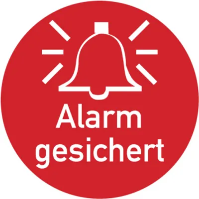 Produktbild von Dreifke® Aufkleber Türschild, Alarm gesichert, Ø 50 mm, Folie selbstklebend 1...