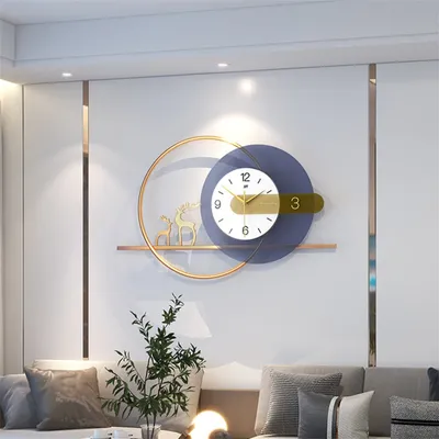 Produktbild von Wanduhren, Metall Wohnzimmer Uhr, ohne Ticken, Mit Hirsch-Dekoration, für Wohnzimmer, Schlafzimmer, Büro, Arbeitszimmer