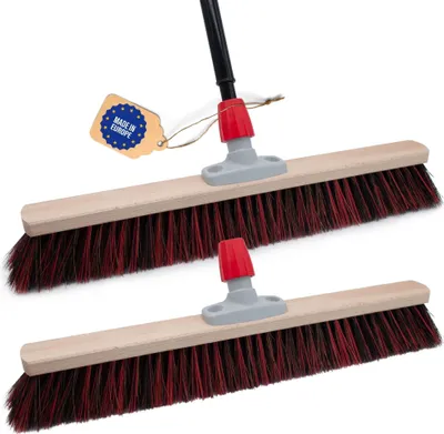 Produktbild von Novaliv 2x Strassenbesen mit Stiel 60 cm I Teleskopstiel ausziehbar I Arenga-Elaston schwarz-rot I Industriebesen Kehrbesen Gartenbesen Werkstattbesen Außenbesen