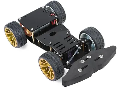 Produktbild von Elecrow 4-Rad-Chassis Set, servogesteuerte Lenkung, Metallgetriebe, Motor, für Arduino, 142-teilig