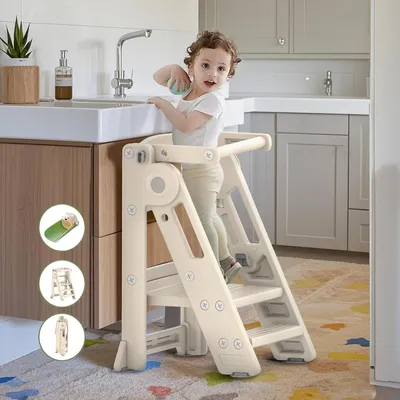 Produktbild von Höhenverstellbarer Montessori-Hocker Beige für Kinder