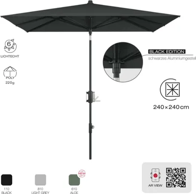 Produktbild von KNIRPS APOLL 240 x 240 cm quadratisch Black Edition Balkonschirm 3 Farben Sonnenschirm 610 Aloe