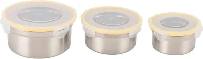 Image de 3 Pieces Set Food Container with Lids Round 304 Stainless Steel Large Capacity Food Storage Container for Lunch Soup