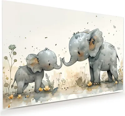 Produktbild von Glasbild 75x50cm in XXL für Wohnzimmer, Schlafzimmer Motiv Elefantenfamilie