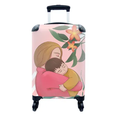 Produktbild von MuchoWow® Koffer Handgepäck Trolley Rollkoffer Kleine Reisekoffer mit 4 Rollen - Muttertag Illustration umarmen - Cabin Size < 55x40x23 cm & 55x40x20 cm - Fotokoffer - Kabinenkoffer - Boardgepäck - Reise-Box - Reisekoffer - Reisegepäck - Koffer mit Bild - Trolley für Kinder