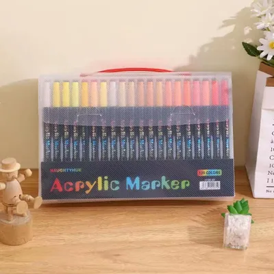 Produktbild von Professionelle Acrylfarben-Marker mit 120 Farben, Doppelspitze (Fein und Pinsel), Geeignet für Stein, Holz, Kalligraphie.Farbe:120 Farben