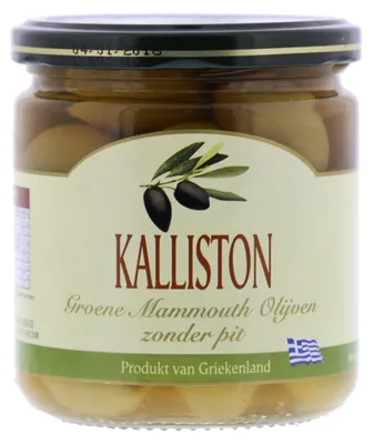 Obrázok produktu pre Zelené olivy Kalliston Mammouth bez kôstky, 200 g – veľké, šťavnaté olivy