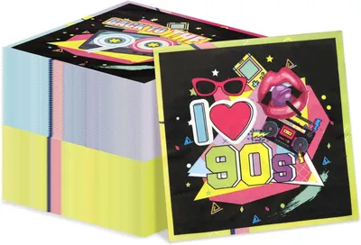 Productafbeelding van Jaren 90 servetten - Set van 100 - Jaren 90 feestdecoraties kleurrijke 90 hiphop - Verjaardagsfeestaccessoires - 33 cm