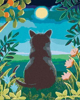 Produktbild von Diamondi - Diamond painting - KATZE UND MOND, 40X50 cm, mit Keilrahmen (bereits gespannt)