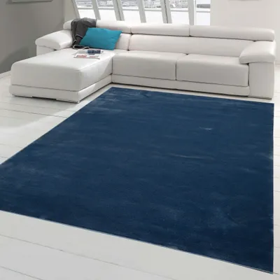 Image de Tapis moderne Tapis de salon design uni bleu Taille - 120 x 170 cm