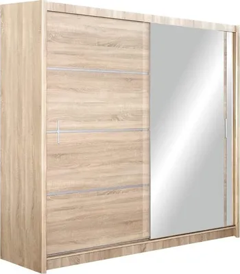 Produktbild von Kleiderschrank Vista mit Spiegel 203 cm, Schwebetürenschrank, Garderobeschrank Schlafzimmer; Wohnzimmerschrank; Korpus Schrank Farbe: Sonoma; Farbe der Schrankfront: Sonoma
