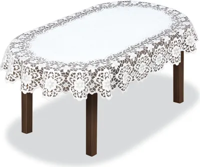 Produktbild von Oval Tischdecke Tischläufer SPITZE Weiß Tischdecke mit Stickerei